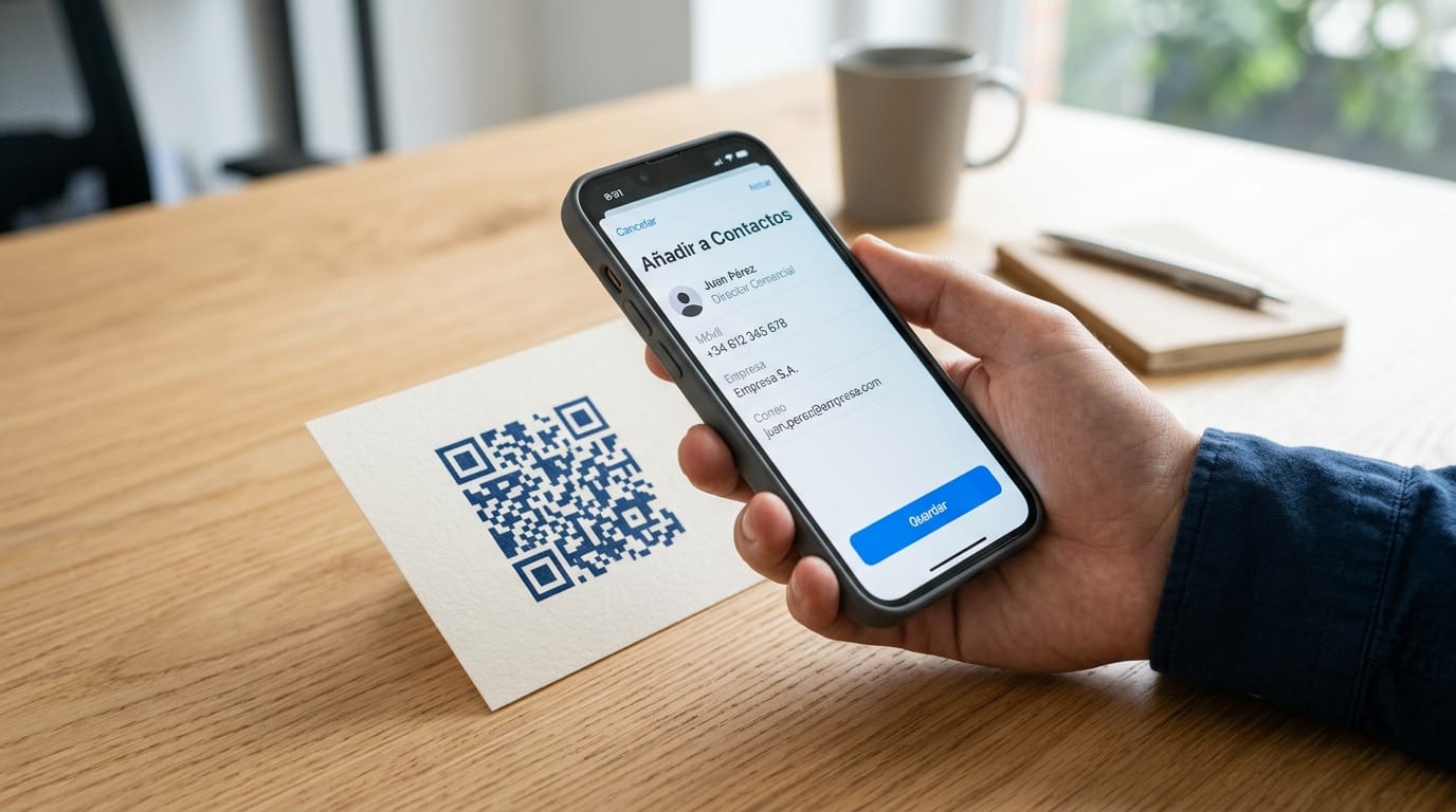 Muestra de escaneo de QR para añadir contacto en smartphone